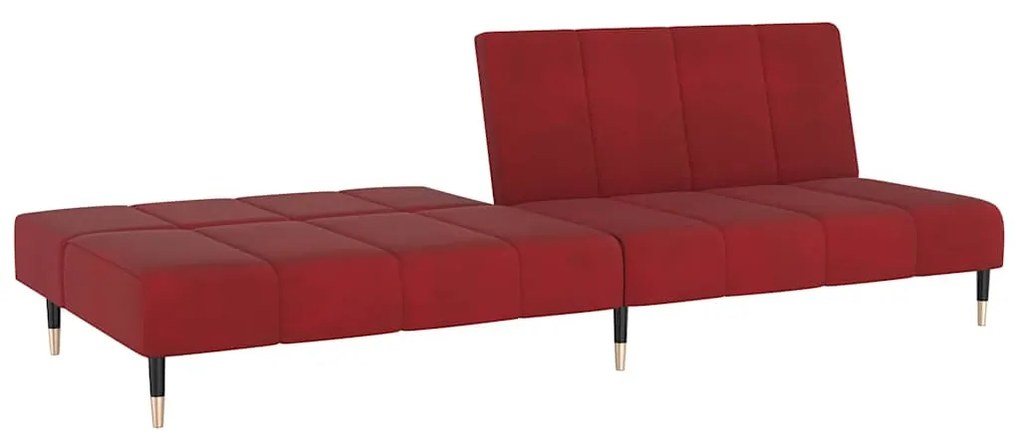 Sofá-cama de 2 lugares veludo vermelho tinto