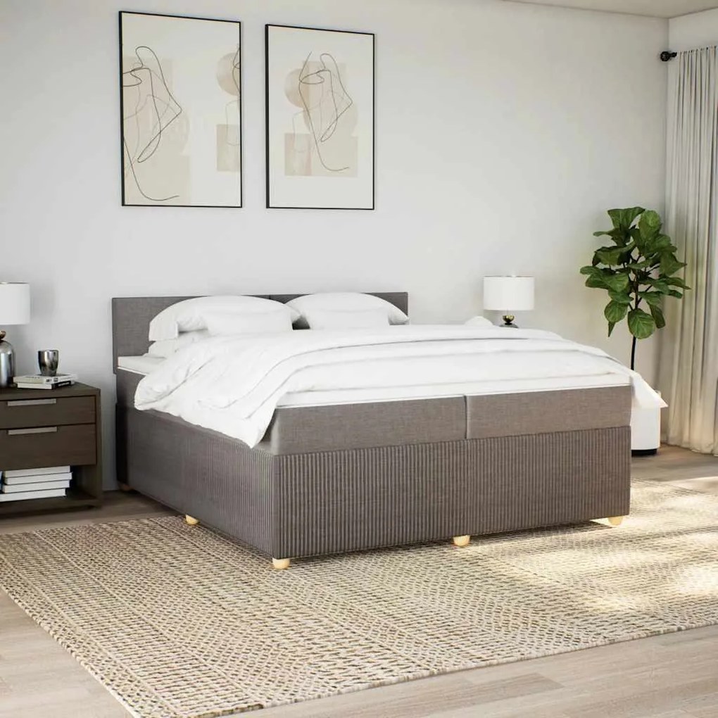 Cama com molas/colchão 200x200 cm tecido castanho-acinzentado