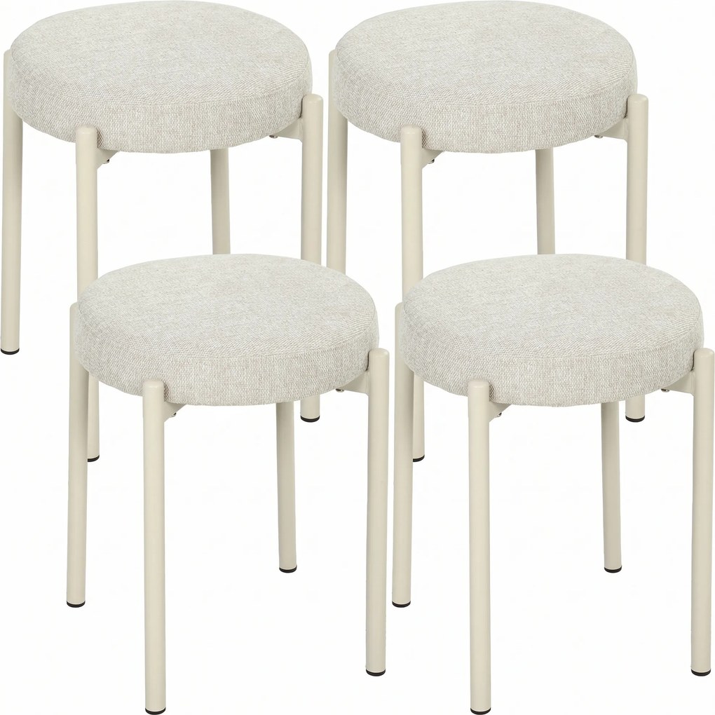 HOMCOM Conjunto de 4 Banquetas Empilháveis Redondas com Assento Acolchoado, sem Encosto, Economia de Espaço, 45 x 45 x 47,5 cm, Creme | Aosom Portugal