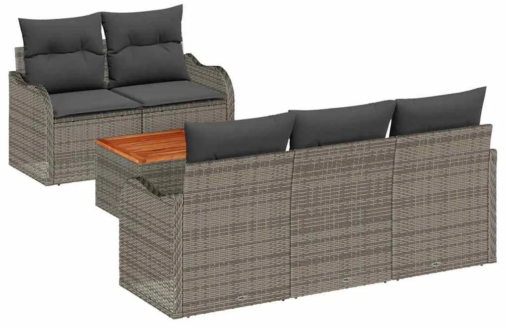 Conjunto de Sofá de Jardim com 6 Peças da e Almofadas Cinzas em Rattan