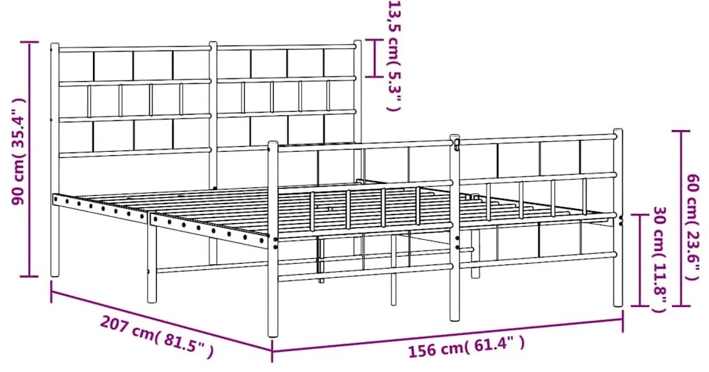 Estrutura de cama com cabeceira e pés 150x200 cm metal branco