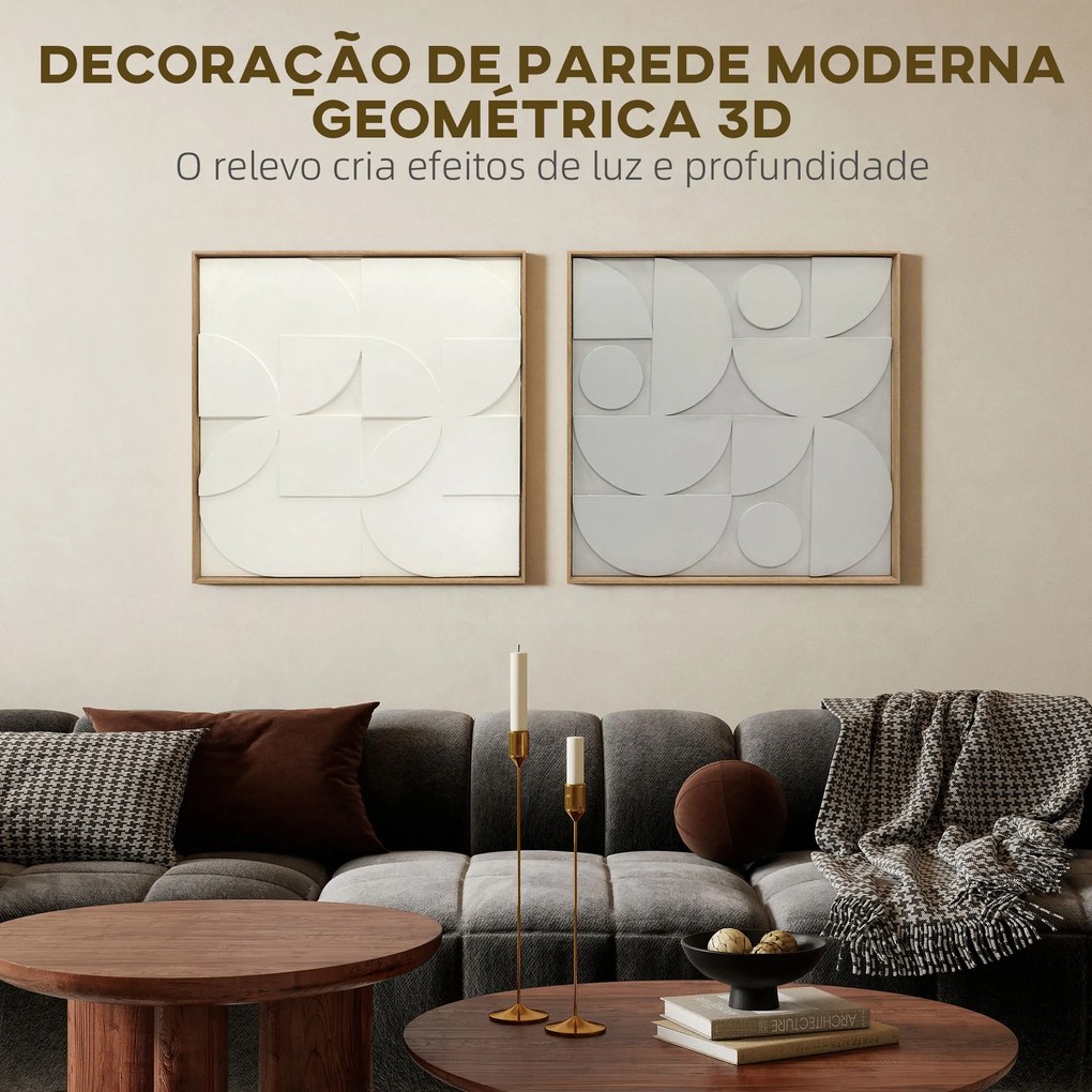 Decoração de Parede em Madeira 3D Conjunto de 2 Peças com 80 cm e Padrões Geométricos Branco