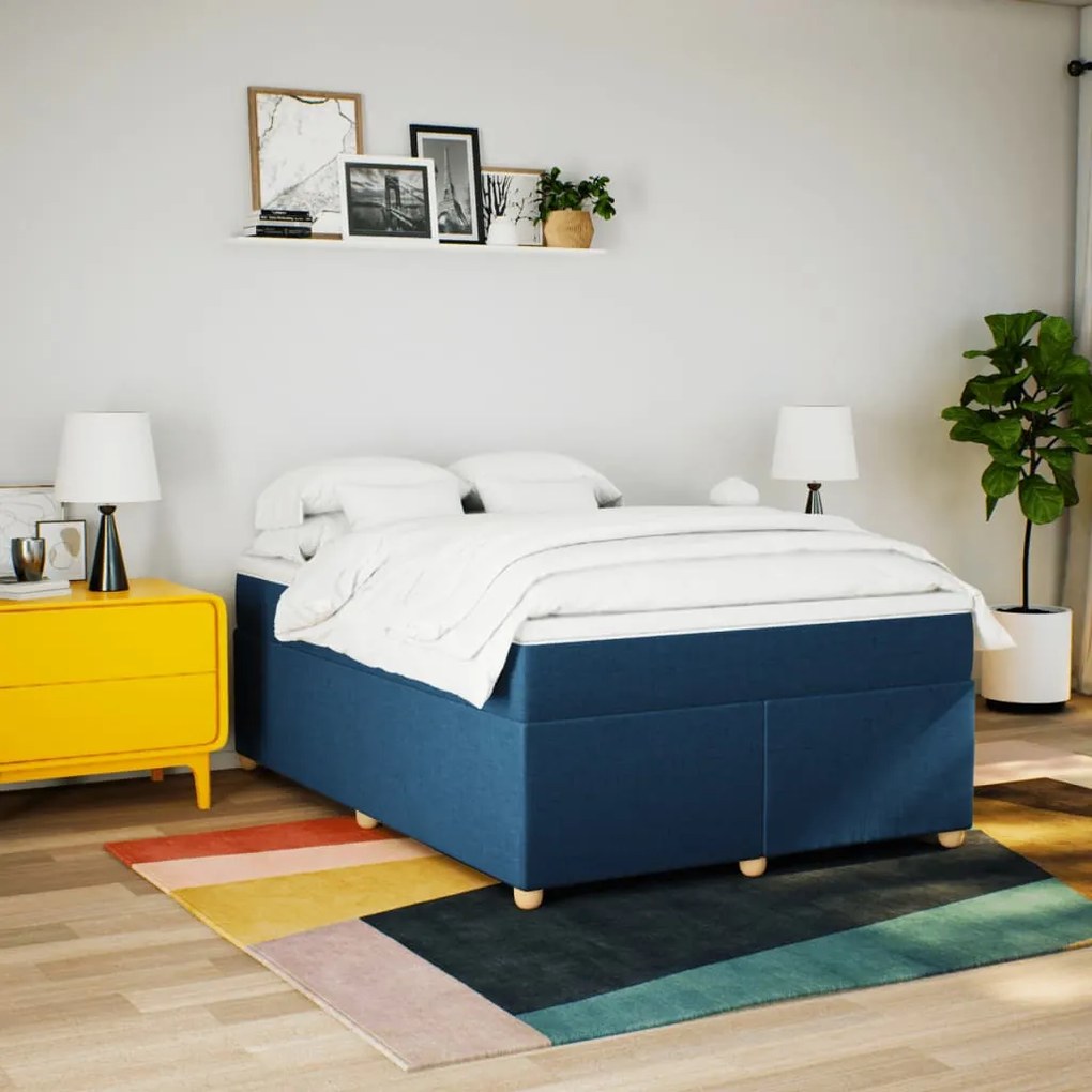 Cama com molas/colchão 140x200 cm tecido azul