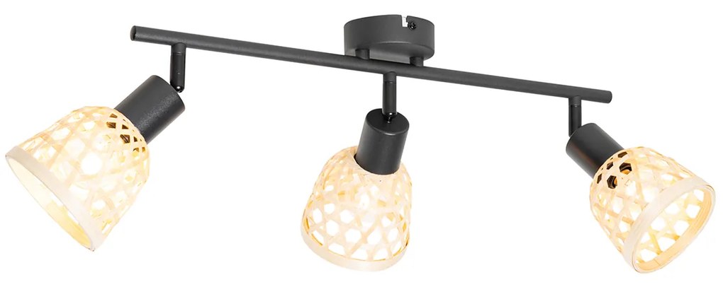 Projetores Orientais Pretos com Bambu 3 Luzes - Rayan