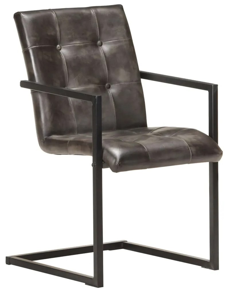 Cadeiras jantar cantilever 2 pcs couro genuíno cinzento velho