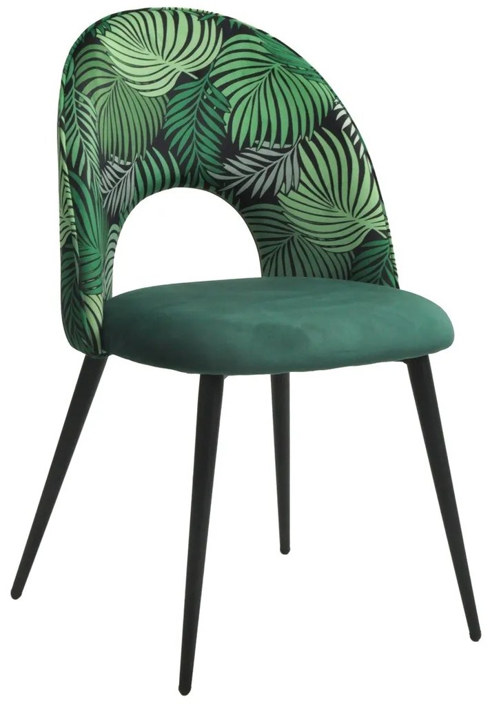 Conjunto 2 Cadeiras Cozinha, sala  ORQUIDEA, metal, tecido veludo verde com encosto florais combinando