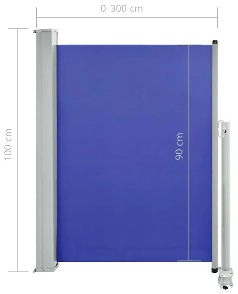 Toldo lateral retrátil para pátio 100x300 cm azul