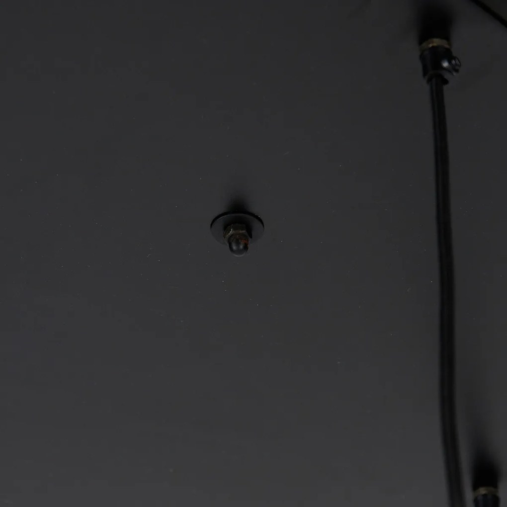Candeeiro de suspensão industrial preto com latão 5 luzes - Haicha Industrial