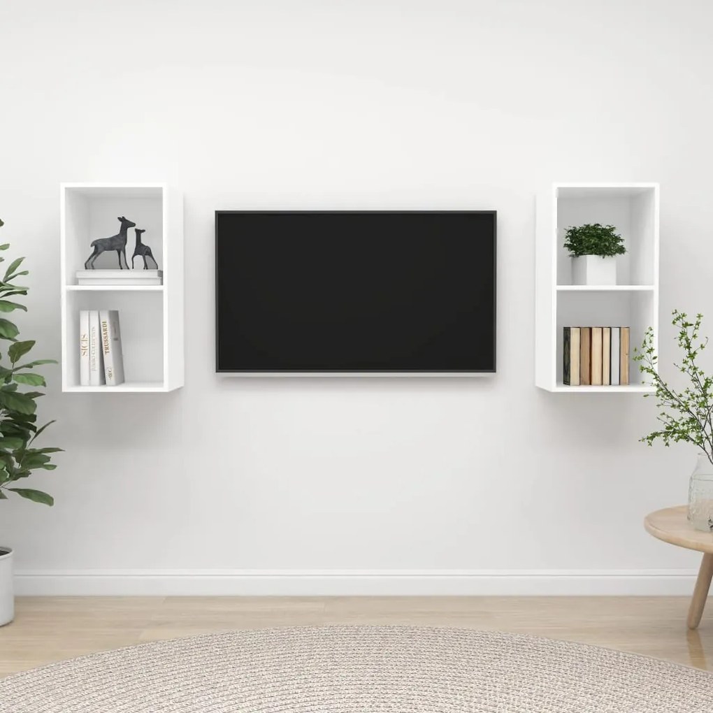 3079844 vidaXL Armários de parede para TV 2 pcs contraplacado branco