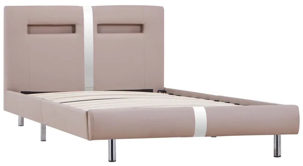 Estrutura de cama c/ LEDs 90x200 cm couro artificial cappuccino