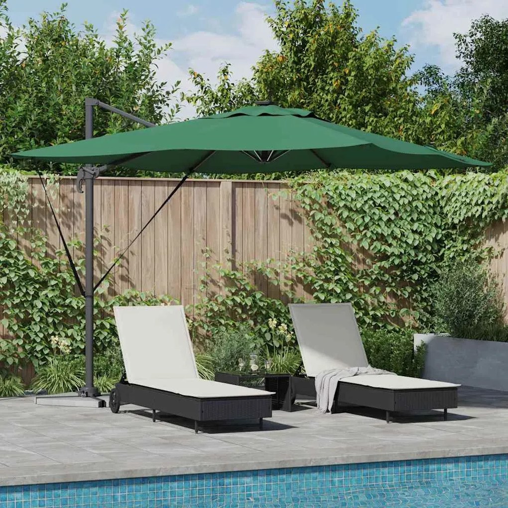 Guarda-Sol Cantiléver Roma com LEDs - Verde, 286 x 285 x 270 cm de Alu