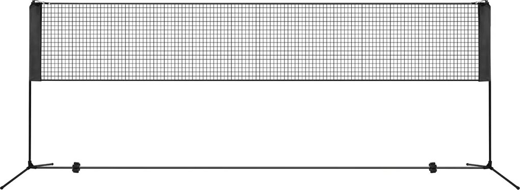 Rede de Badminton 420 cm Portátil Ajustável em Altura com Postes, Bolsa de Transporte e 2 Penas para Interior e Exterior Preta