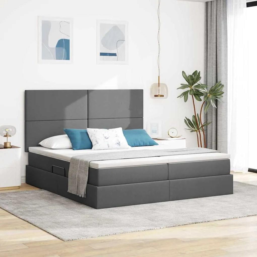 vidaXL Cama com luzes de tira LED Cinza Escuro 200 x 200 cm tecido