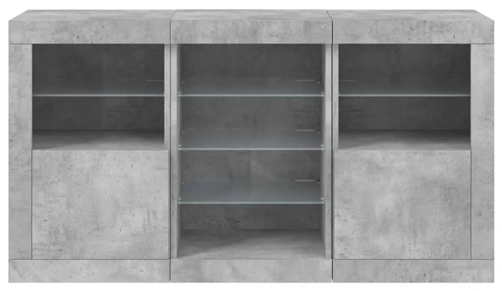 Aparador com luzes LED 123x37x67 cm cinzento cimento