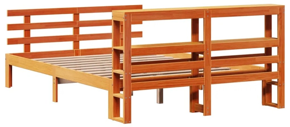 Estrutura cama c/ cabeceira 140x200cm pinho maciço castanho-mel