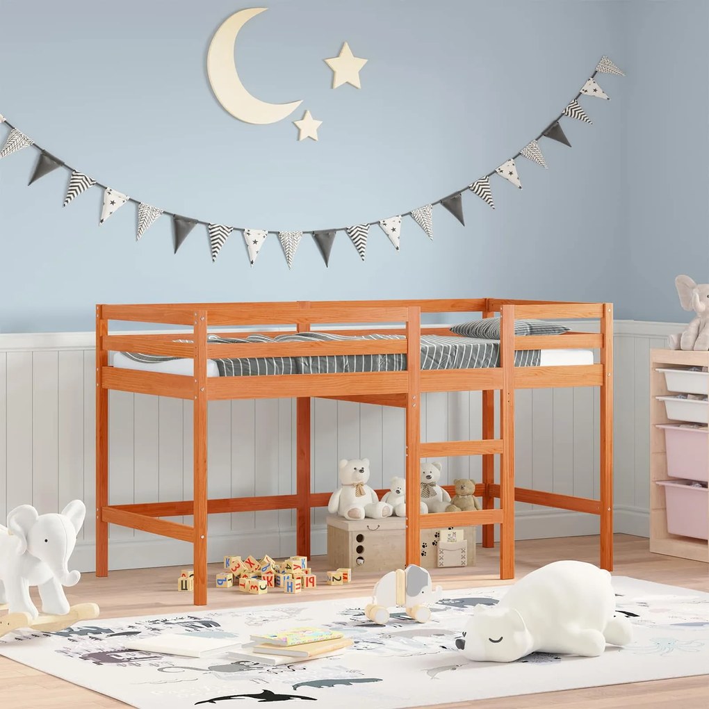 vidaXL Cama Loft Marrom Cera 90 x 190 cm Madeira de Pinheiro Sólida