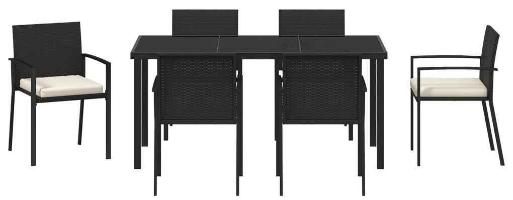 Conjunto de Jantar para Jardim 7 Peças Preto Rattan PE