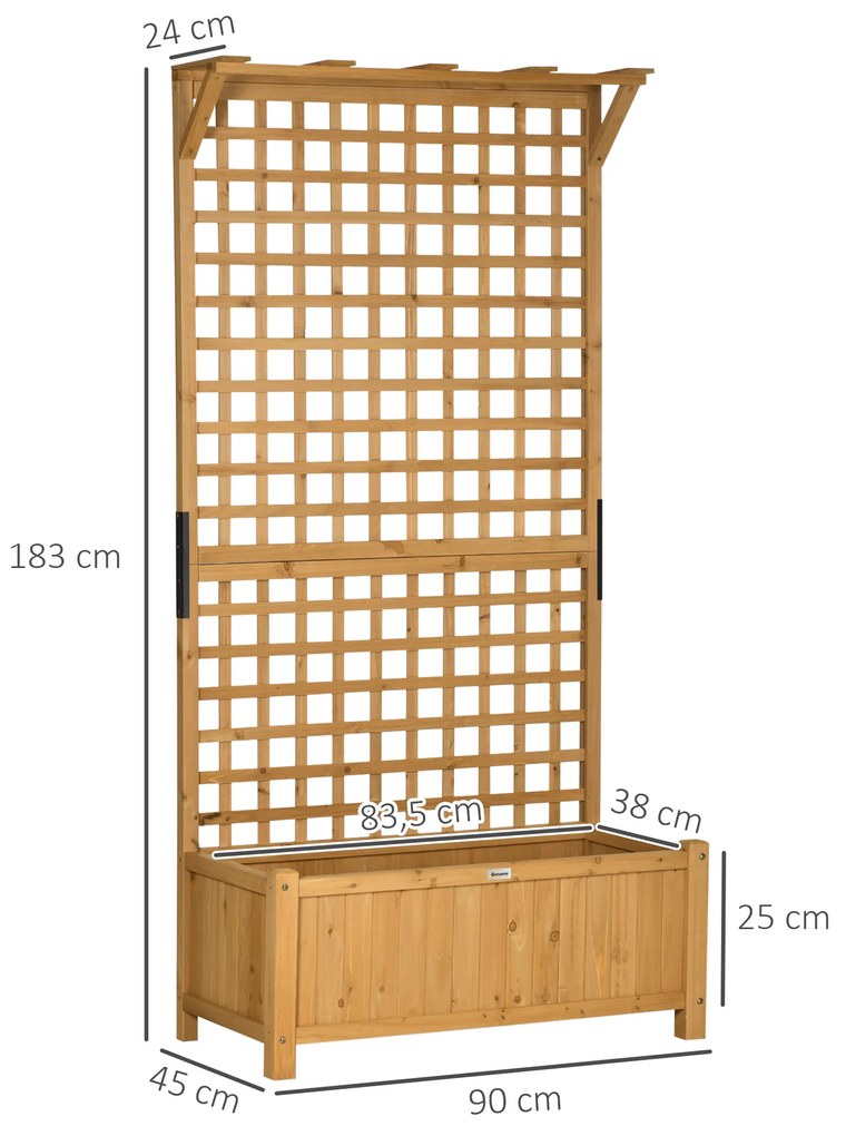 Outsunny Floreira com Treliça de Madeira Caixa de Plantio com Suporte para Plantas Trepadeiras para Cultivo de Plantas Flores para Pátio Terraço Varanda 90x45x183cm Madeira