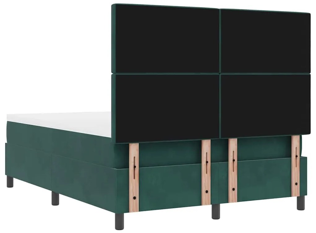 Cama Box Spring com Colchão &amp; Banco Verde Escuro 140x190 cm Veludo