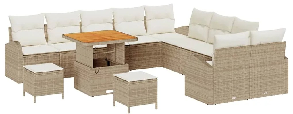 Conjunto de Sofá de Jardim vidaXL 13 Peças com Almofadas Bege Rattan A