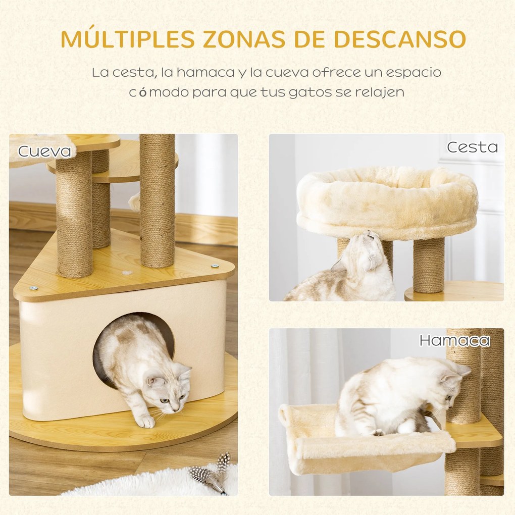 PawHut Árvore Arranhadora para Gatos Ø60x99 cm com Caverna Triangular