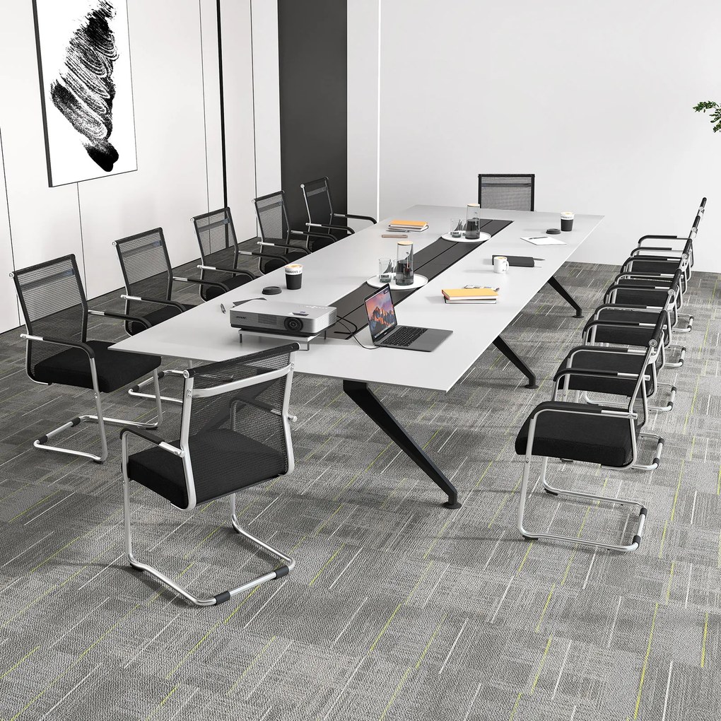Conjunto de 2 Cadeiras de Escritório com Braços, 54 x 54 x 95 cm, Base Resistente, Preto