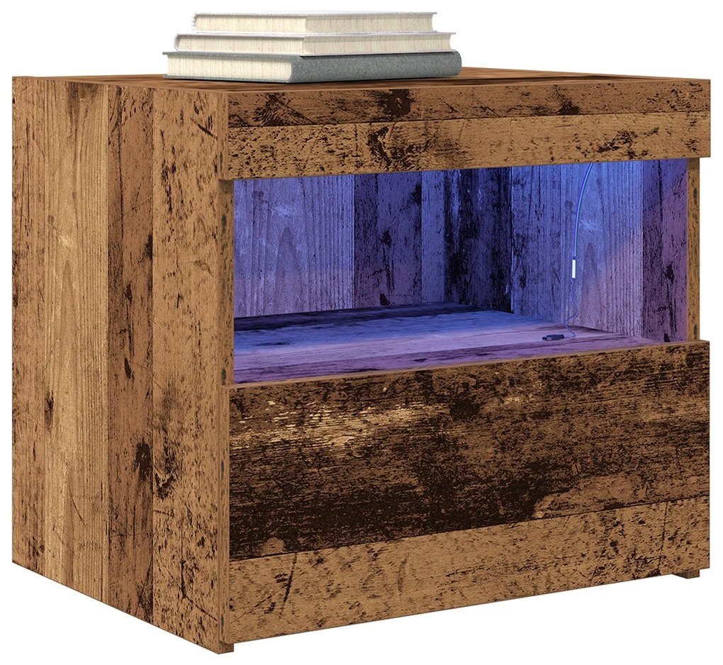 Cabeceira de Cama vidaXL com Luzes LED Madeira Antiga 50x40x45 cm