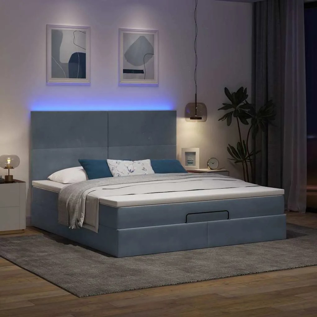 Estrutura cama otomana colchões 160x200 cm cinzento escuro