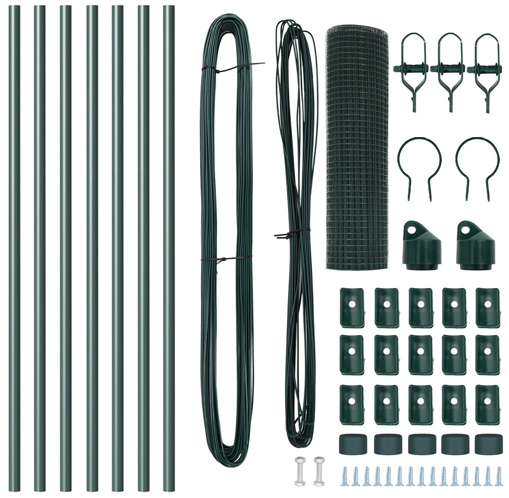 Conjunto de Postes de Cerca Conjunto de 2 Verde Metal 10 x 0.5 m