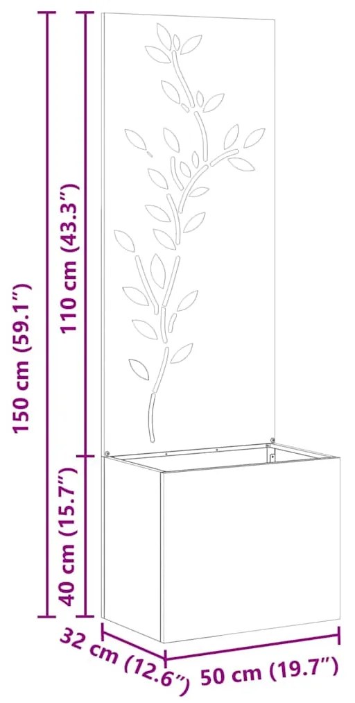 Vaso de Jardim com Painel Decorativo Preto 50 x 140 cm