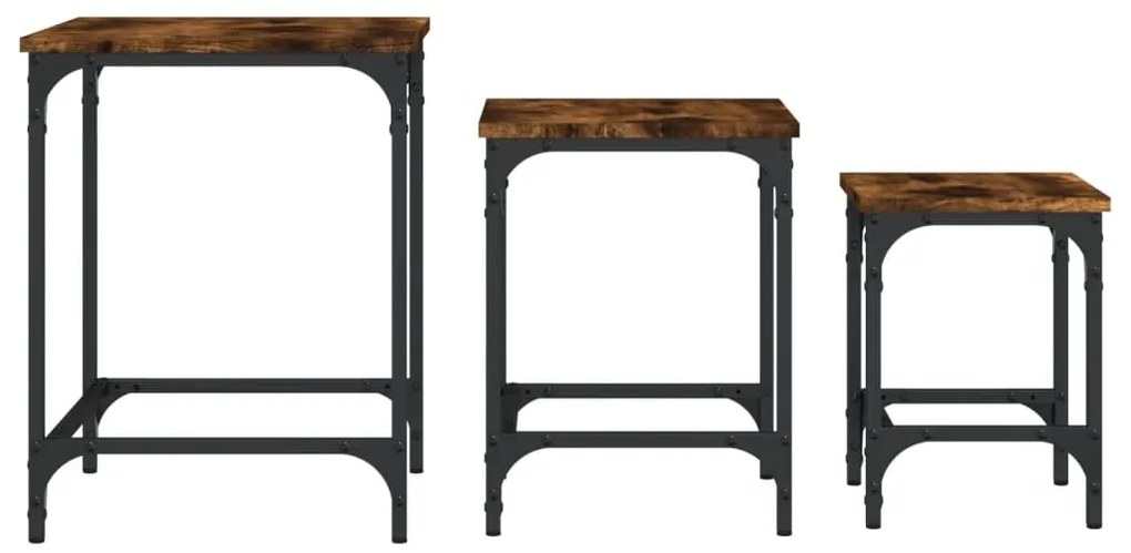 Mesas de centro encastrar 3 pcs deriv. madeira carvalho fumado