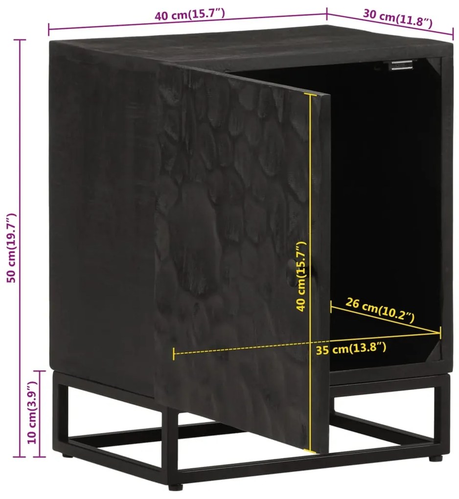 Mesa de cabeceira 40x30x50 cm mangueira maciça/ferro preto