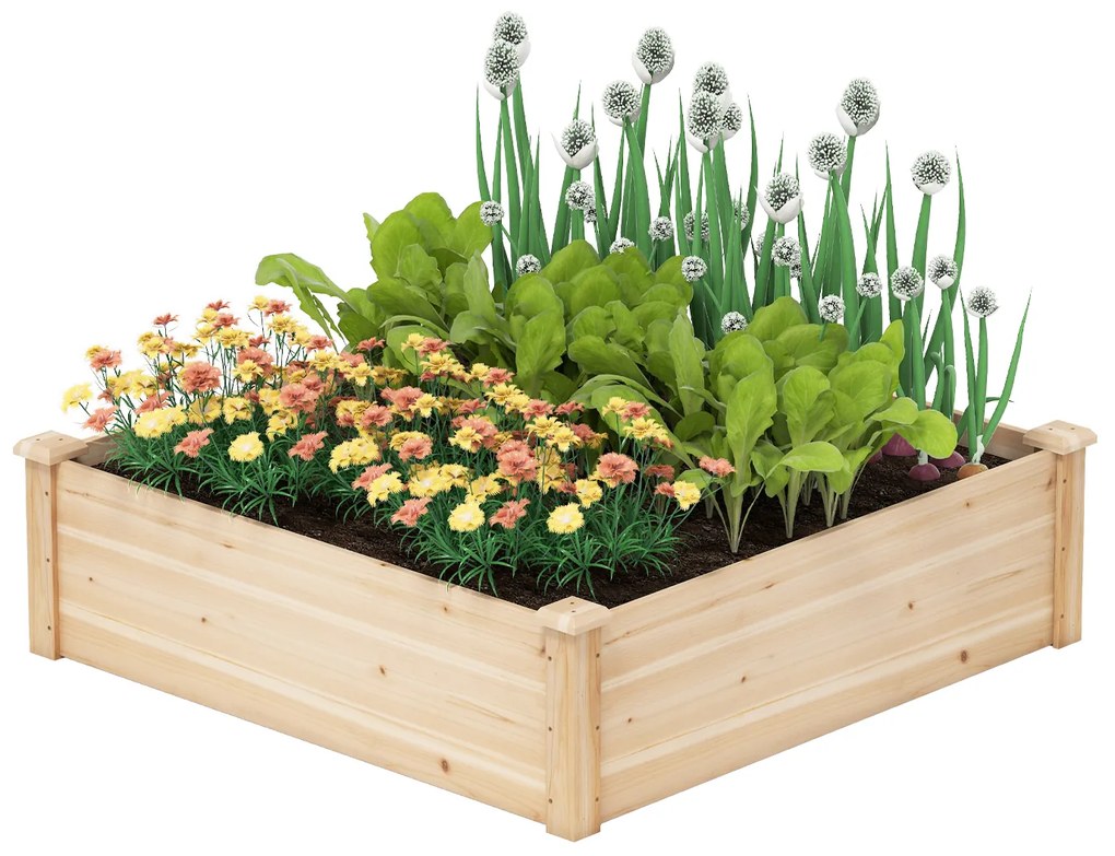 Floreira jardim elevada em madeira quadrada com fundo aberto 102 x 102 x 30 cm natural
