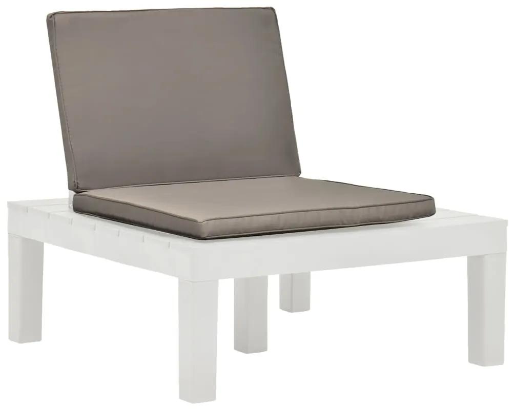 48825 vidaXL Cadeira lounge de jardim com almofadão plástico branco