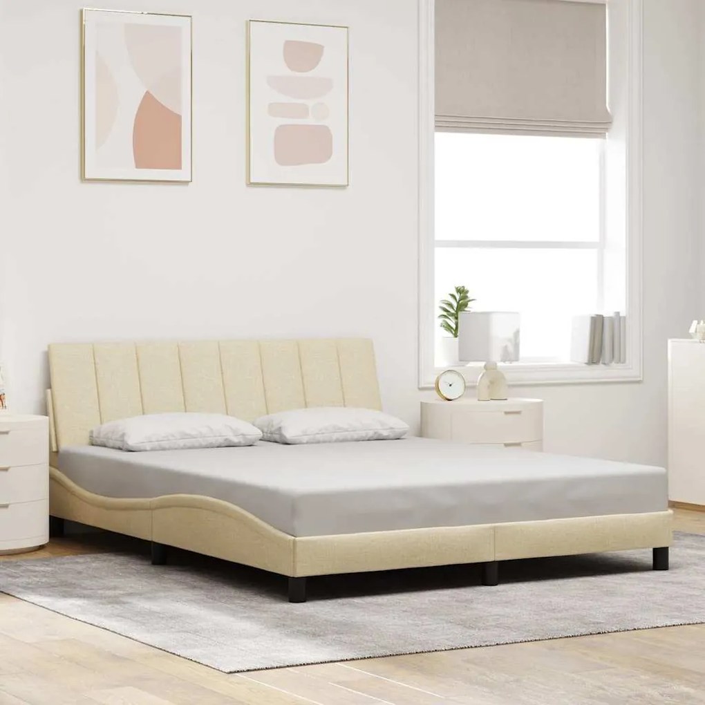 vidaXL Estrutura de cama sem colchão 160x200 cm tecido cor creme