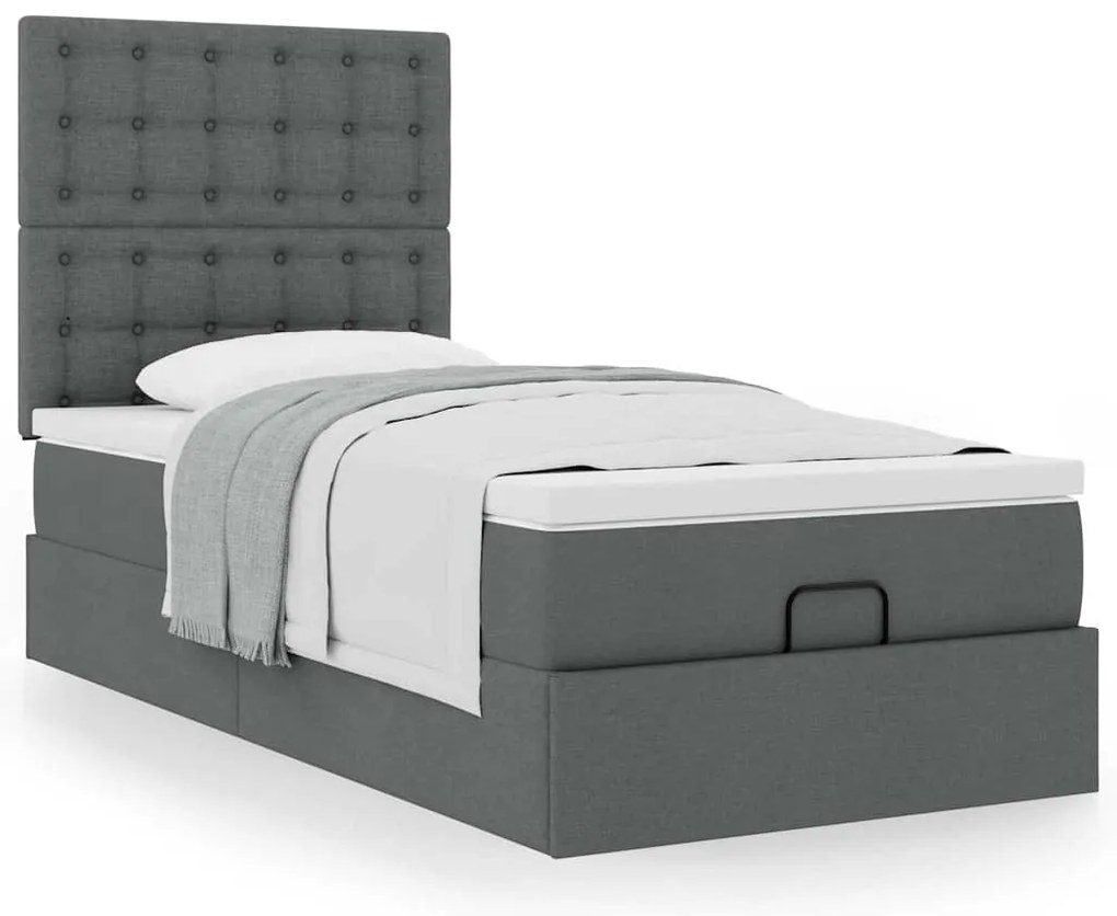 Estrutura cama otomana colchão 90x190 cm tecido cinzento escuro