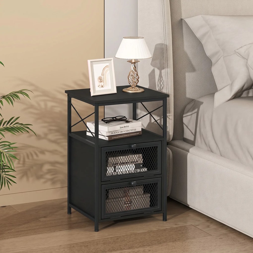 Mesa de Cabeceira, 40 x 35 x 61 cm, Arrumação Ampla, Preto