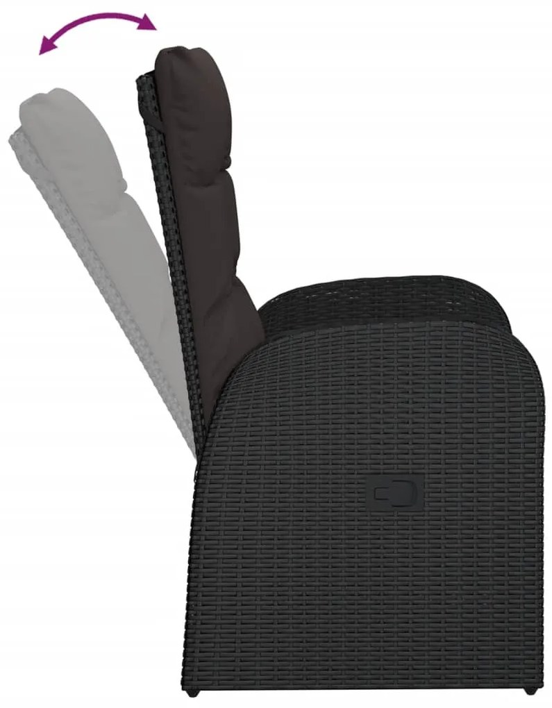 Cadeiras de jardim reclináveis c/ almofadões 2pcs vime PE preto