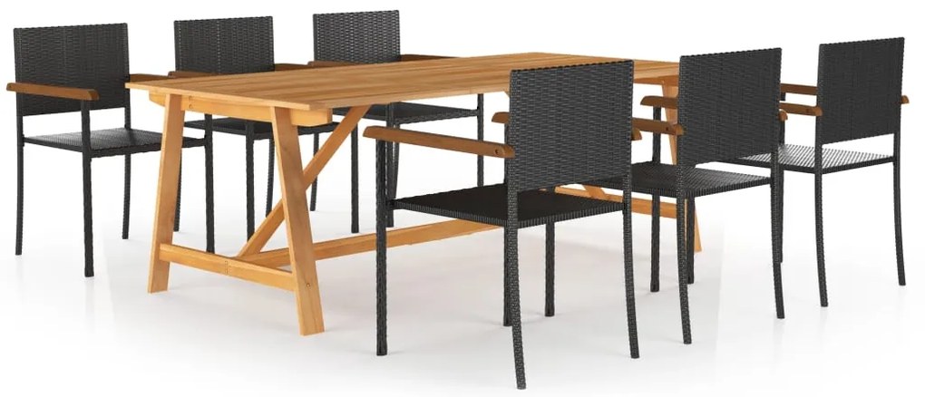 vidaXL 7 pcs conjunto de jantar para jardim preto