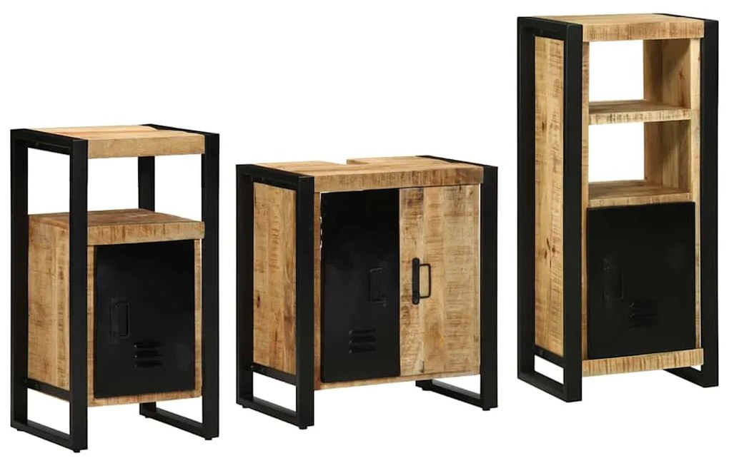 Conjunto de Móveis para Banheiro 3 pcs Madeira de manga maciça