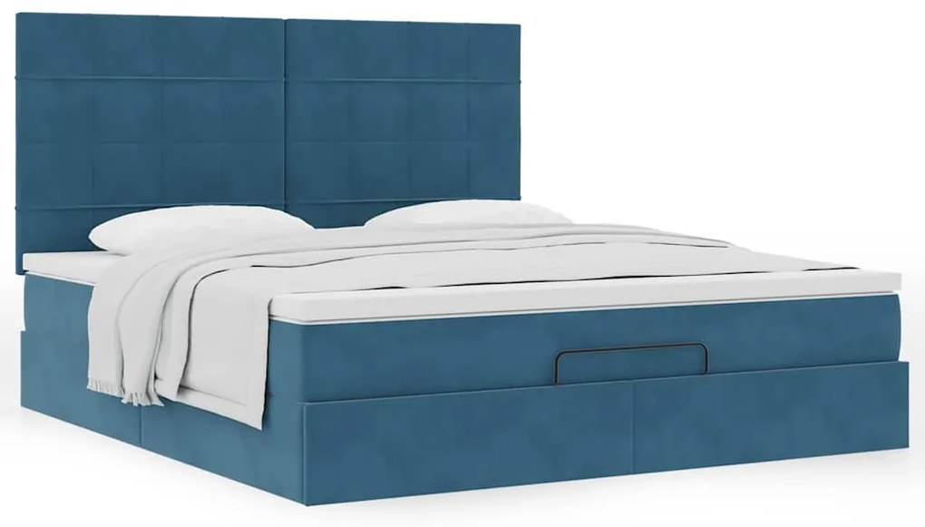 Estrutura cama otomana colchões 180x200 cm veludo azul escuro