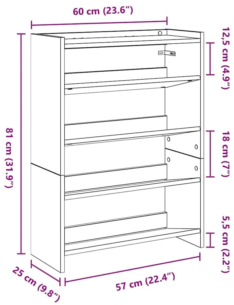 Sapateira 60x25x81 cm derivados de madeira cinzento sonoma