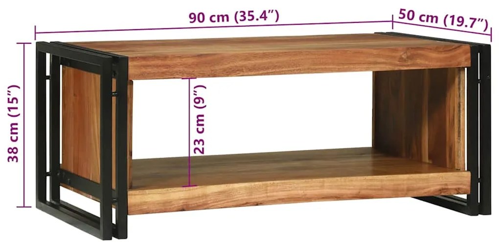 Mesa de Café 90x50x38 cm Madeira Maciça de Acácia