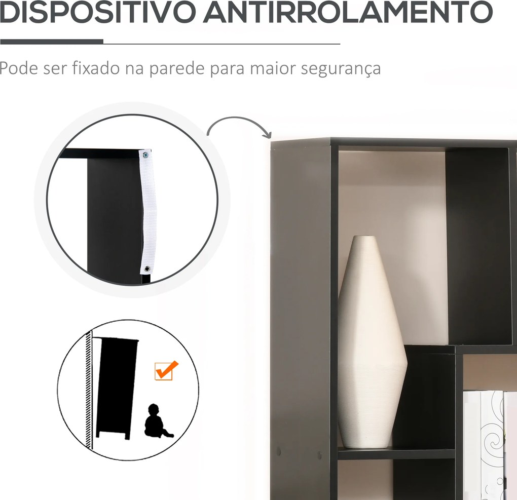Estante Moderna Biblioteca Estreita com 8 Prateleiras para Sala Quarto e Escritório 70x24x178 cm Preto