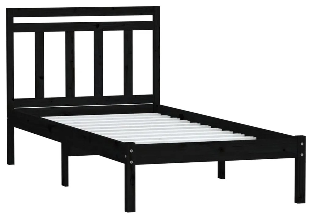 Estrutura de cama 100x200 cm madeira de pinho maciça preto