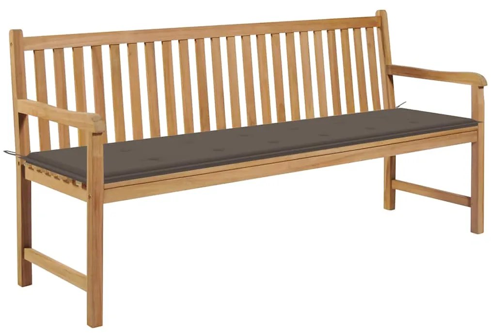 vidaXL Banco jardim c/ almofadão cinza-acastanhado 175 cm teca maciça