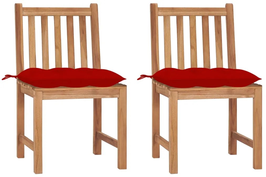 vidaXL Cadeiras de jardim c/ almofadões 2 pcs madeira de teca maciça