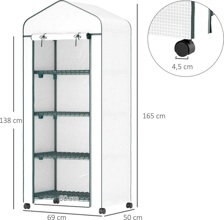 Estufa de Jardim com 4 Prateleiras e Cobertura de PE Estufa de Aço para Cultivo de Plantas Flores 69x50x165 cm Branco