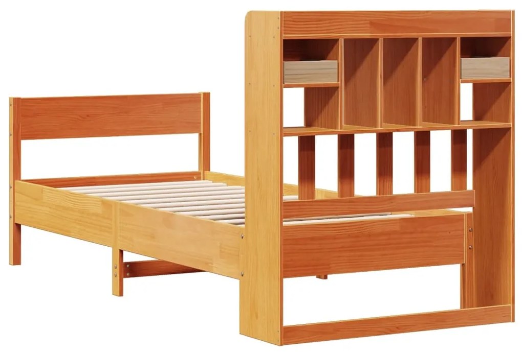 Cama com estante sem colchão 75x190cm pinho maciço castanho-mel