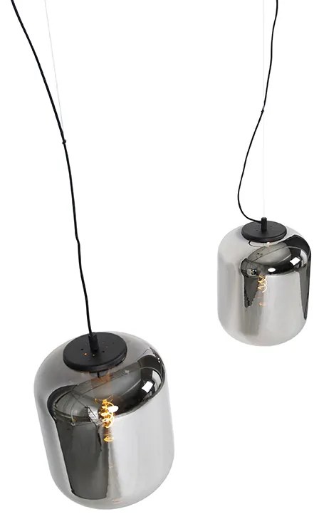 Candeeiro de suspensão design preto com vidro fumê 2 luzes - Bliss Design